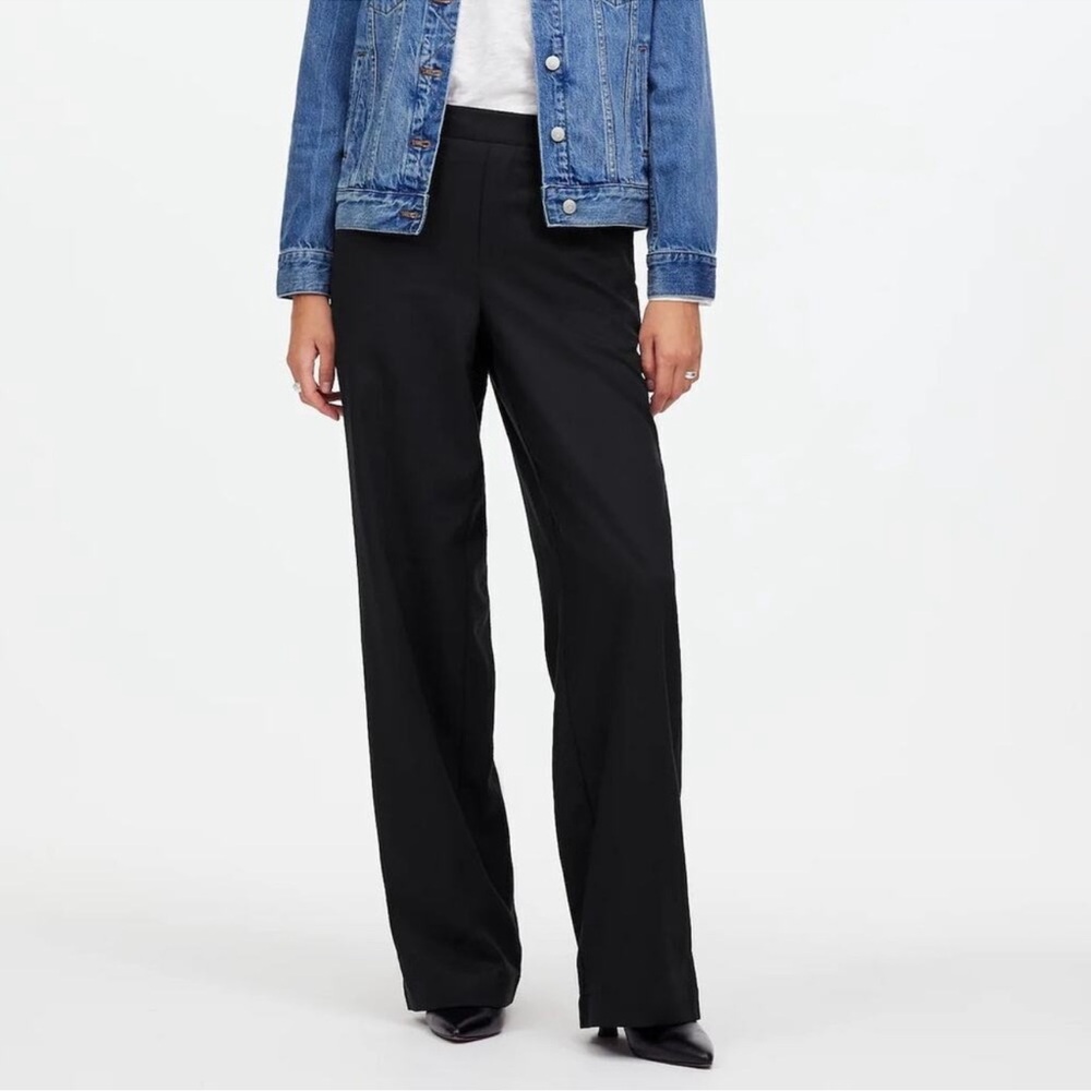 Madewell Pants Pull-On Straight Leg Drapey Twill Cotton True Black